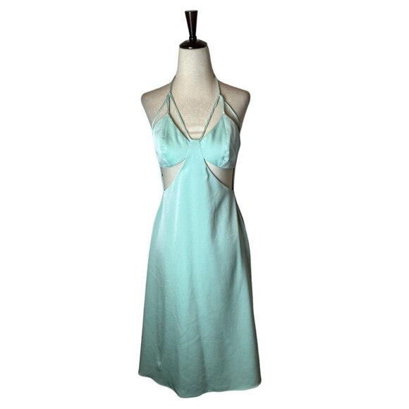 Samantha Sipos Blue Green V Neck Cut Out Halter Tie Butterfly Slip Dress M - Picture 2 of 11